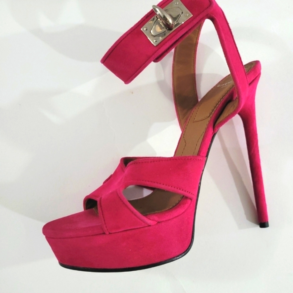 Givenchy Shark Lock Pink Suede Platform 120mm Sandals Size 36.5 EU / 6.5 US